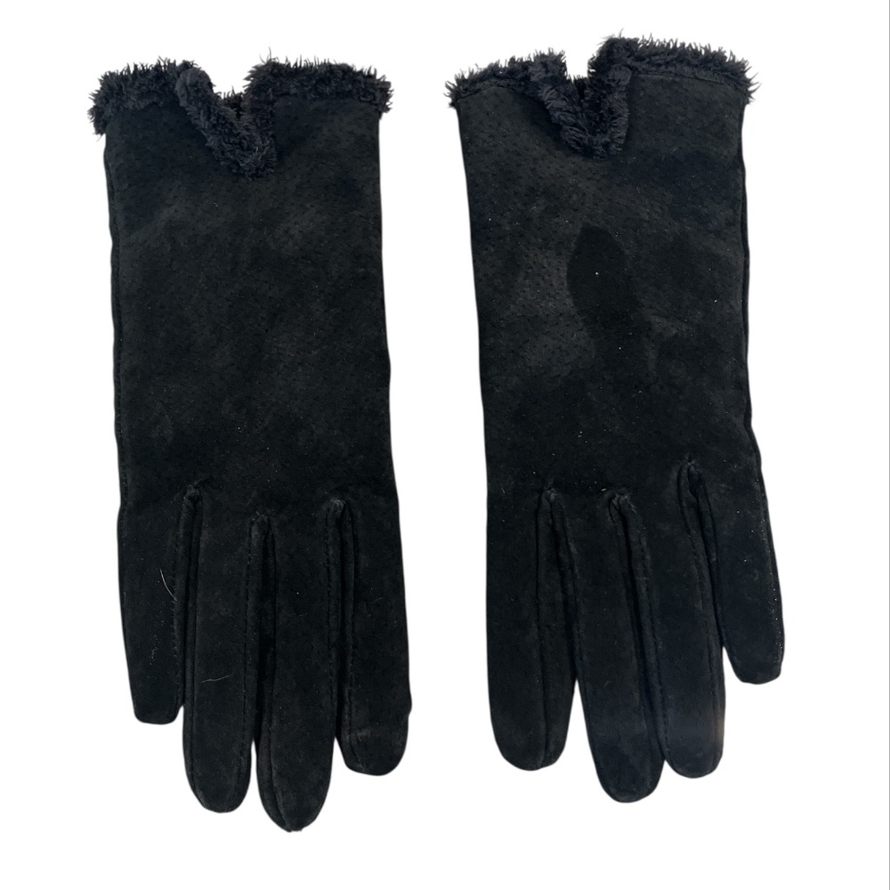 Womens’s Isotoner Medium Black Suede Faux Fur Gloves - Picture 1 of 7